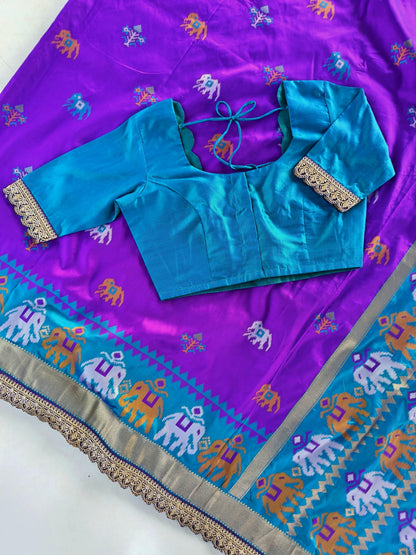 Soft weaves Patola elephant saree with stitched blosue