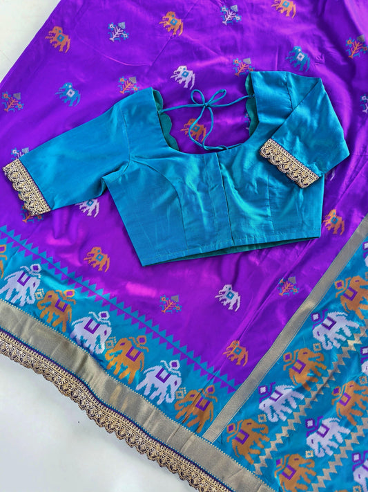Soft weaves Patola elephant saree with stitched blosue