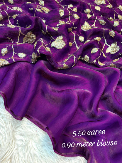 Trendy budget space silk saree with bead Embroidery sarees