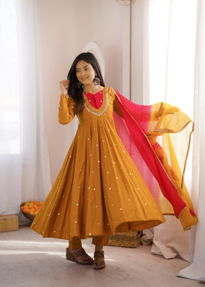 Anarkali 3 piece embroidered office set