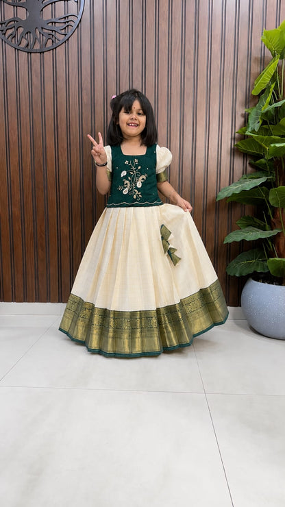 Kids cute Sravanamasam special semi Pavada sets