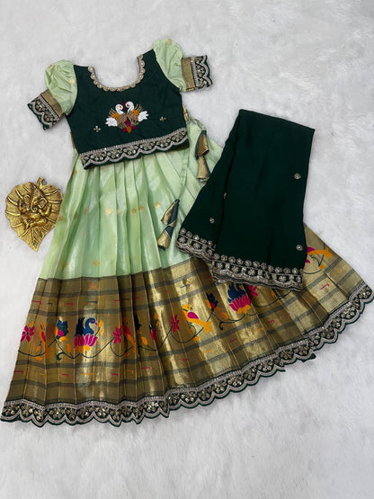 Kid cute pattu style work lehenga