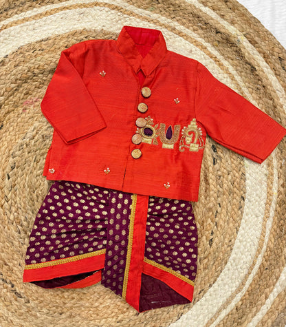 Boys Ethnic Kurta Dhoti Set in Soft Raw Silk