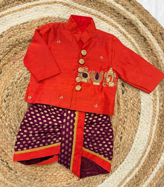 Boys Ethnic Kurta Dhoti Set in Soft Raw Silk