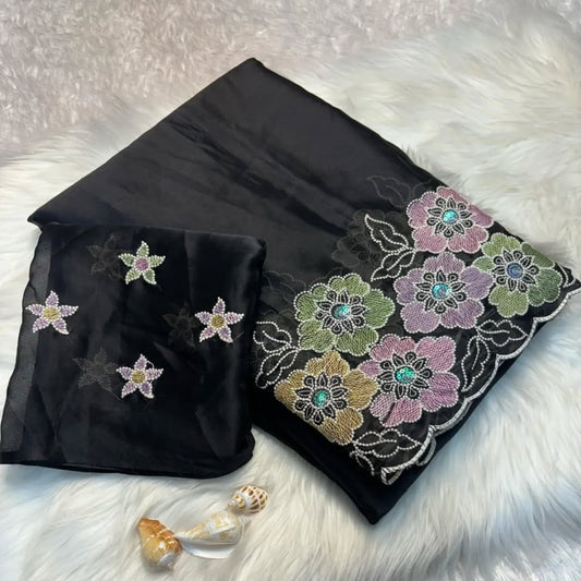 Pure Rangoli Embroidery Work And 
Therd Work And flower Saree With Heavy Fancy Embroidery Work Blouse*