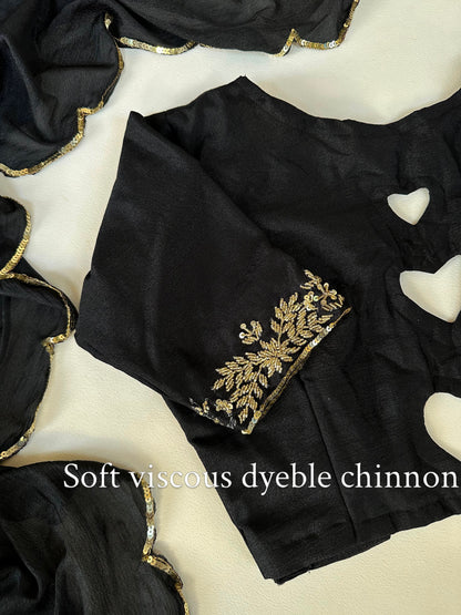 Viscose Chinon saree with stitched blouse