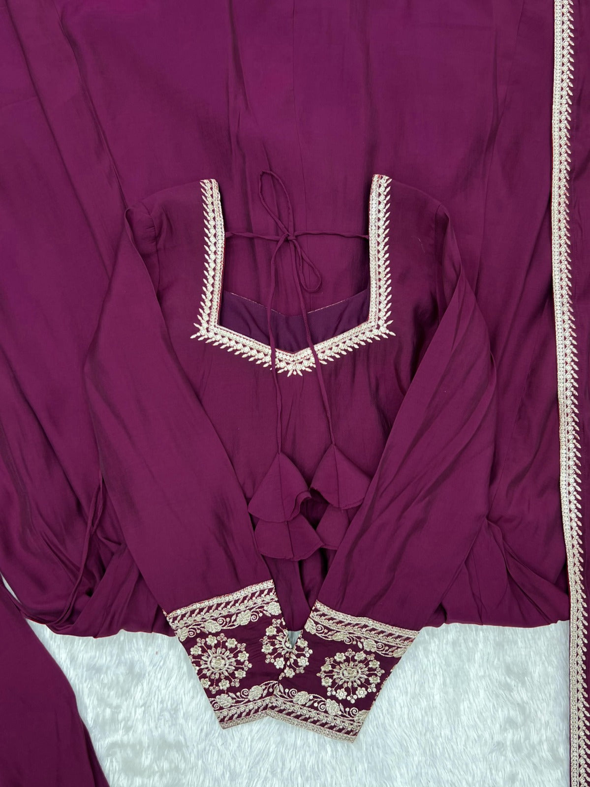Pure Roman Chanderi Silk Fabric Fully Flare Angrakha Style Anarkali