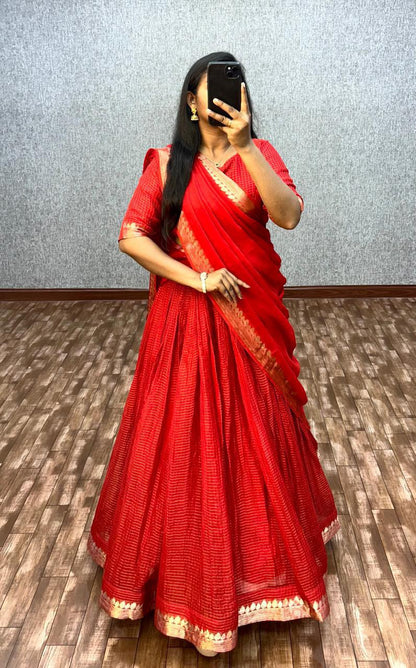 Vintage style Viscose Chinon checks Desginer lehenga