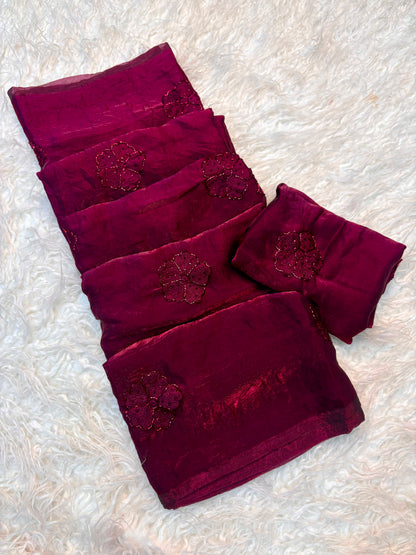 Trending space fendy silk saree with thread embroidery