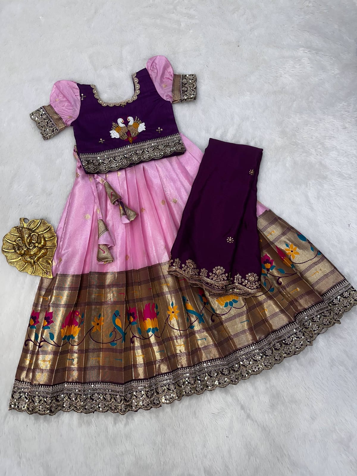 Kid cute pattu style work lehenga