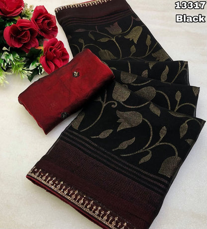 Georgette foil print floral jal budget saree