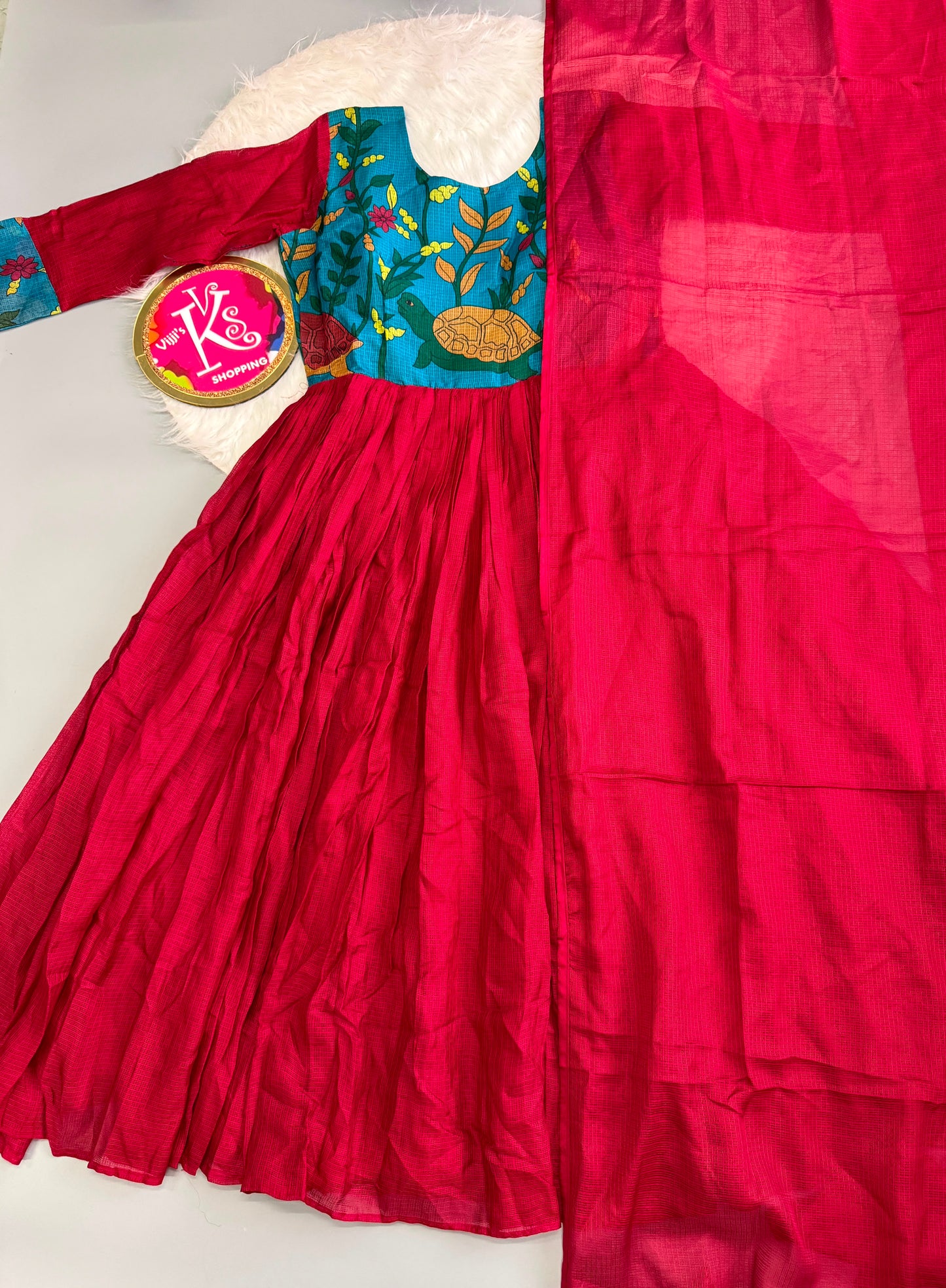Kalamkari Kota checks classic gown with dupatta
