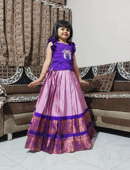 Kids cute Pure Silk Zari Weaving  Set