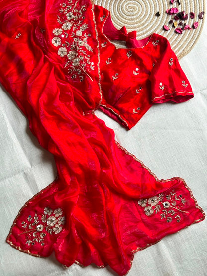 Redrose trendy saree with stitched blouse