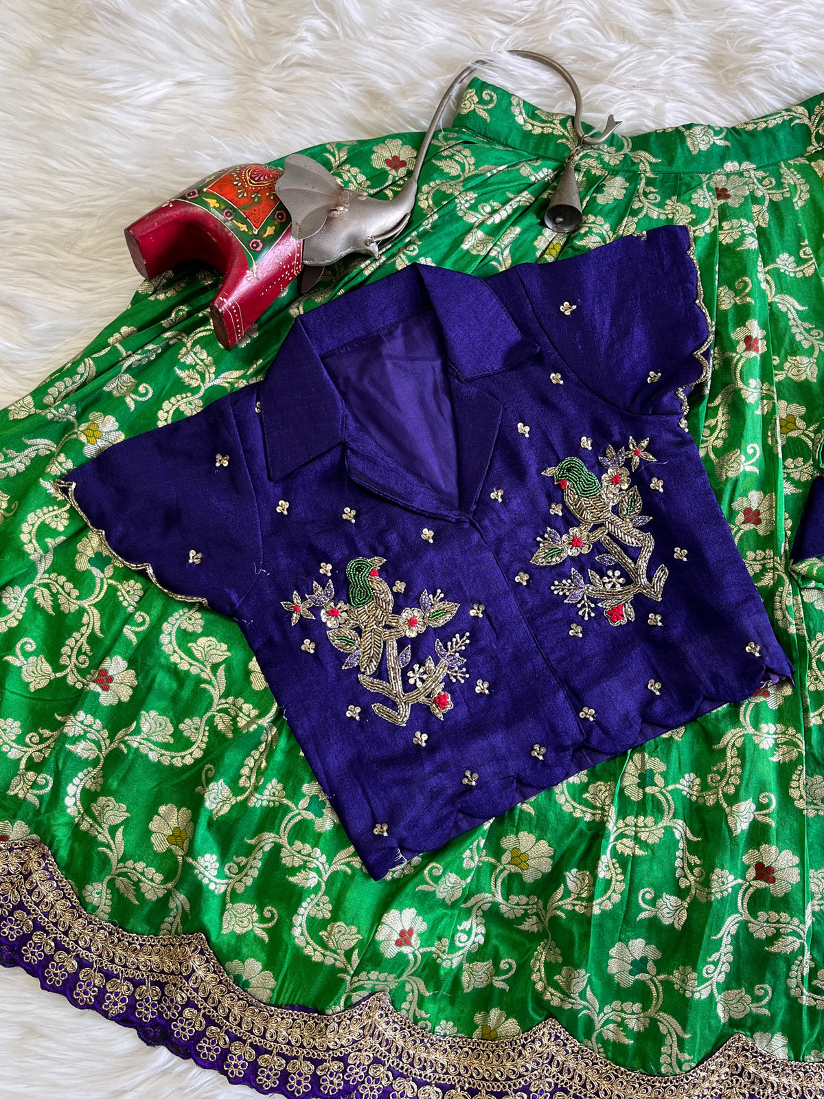 Premium Kids cute weaving Maggam lehenga set