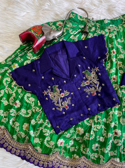 Premium Kids cute weaving Maggam lehenga set