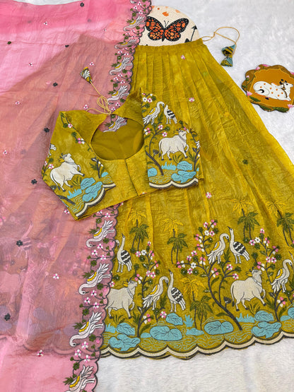 Gold crush pichwai work designer lehenga