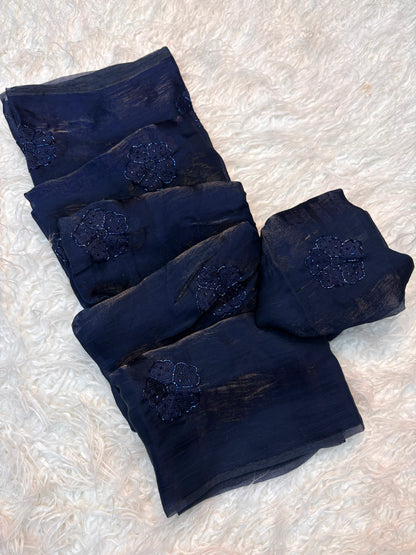 Trending space fendy silk saree with thread embroidery