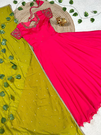 Machine Maggam work gowns with dupatta