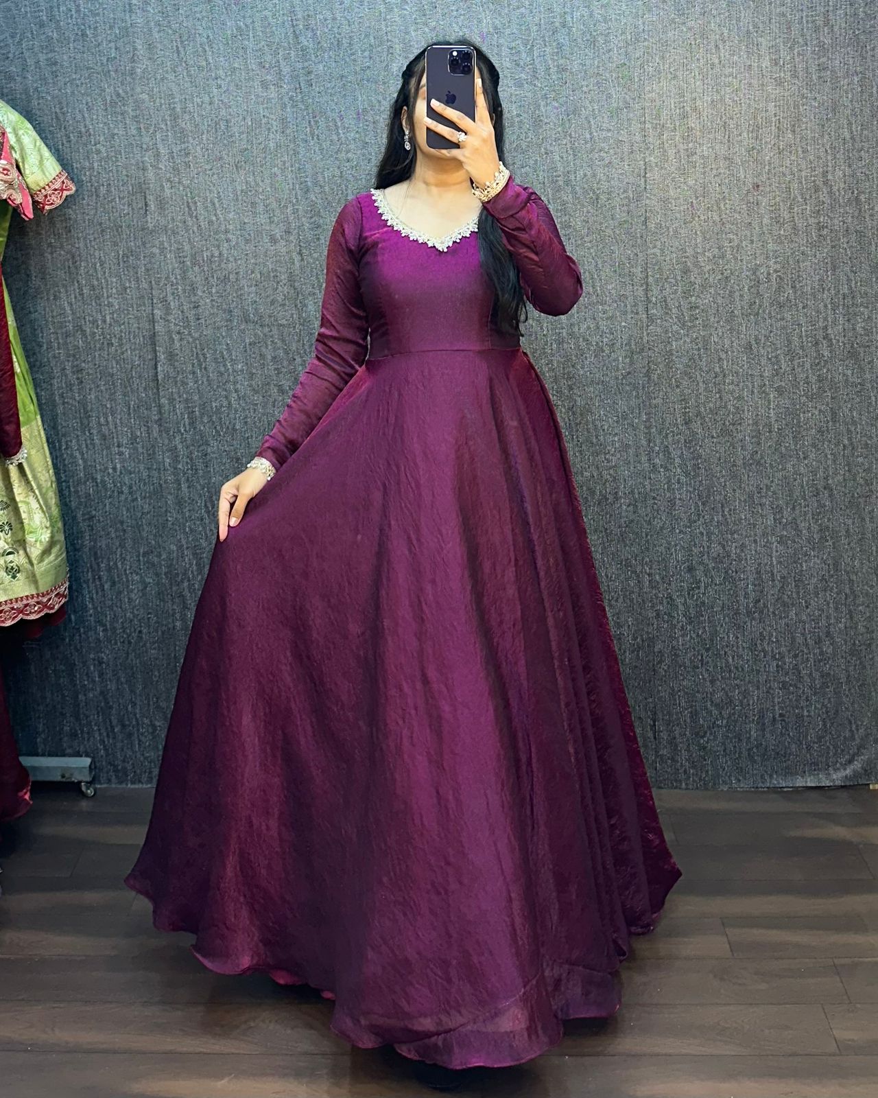 Fendy silk crush mirror lace gowns