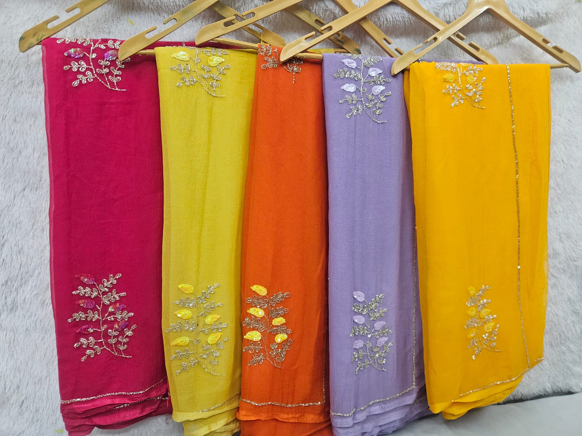 Trendy pure chiffon handwork sarees