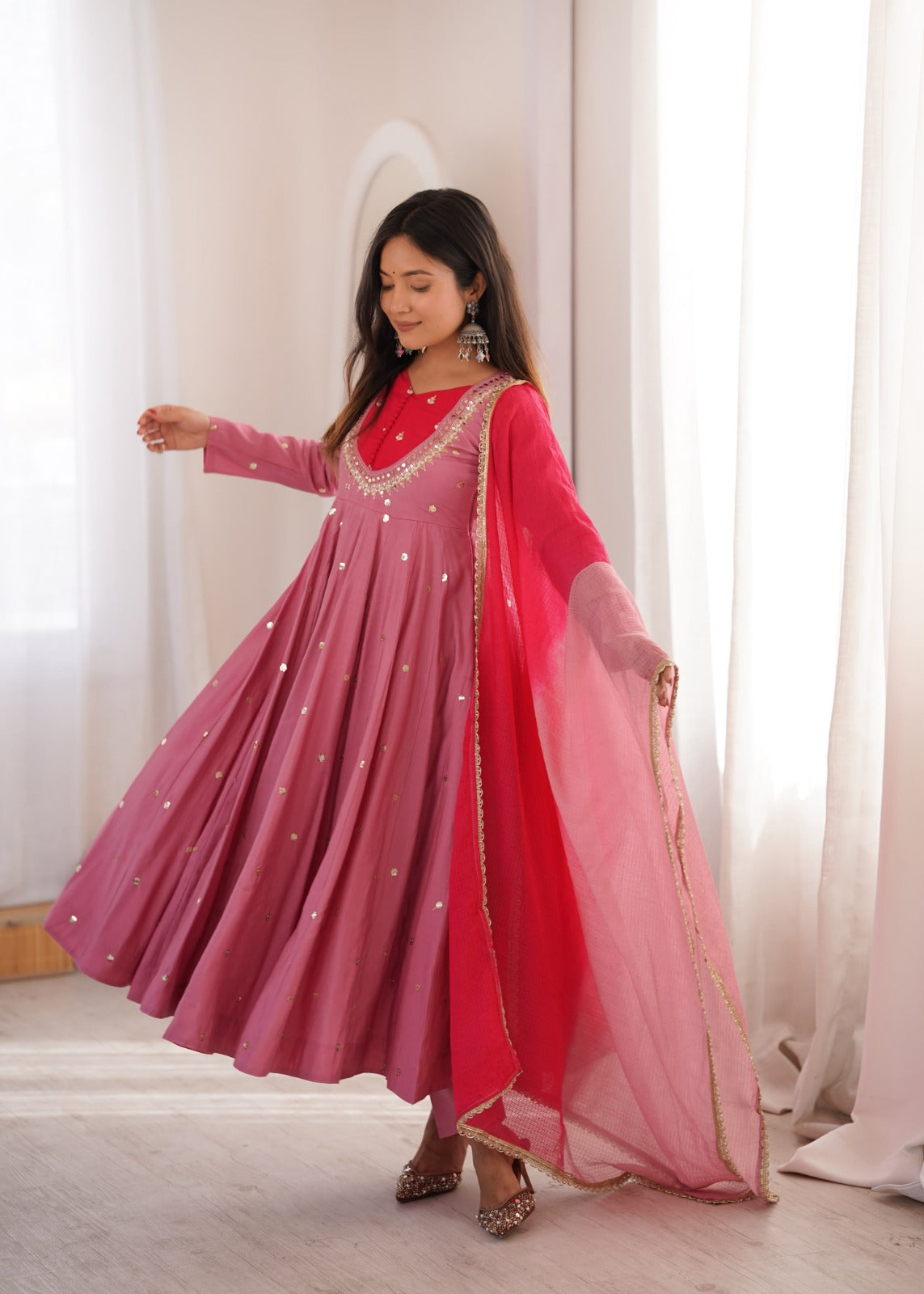 Anarkali 3 piece embroidered office set