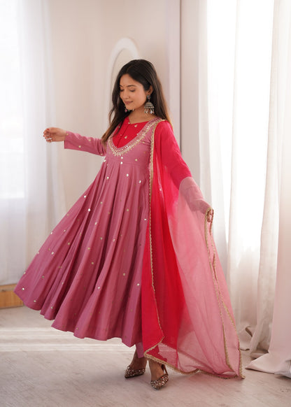 Anarkali 3 piece embroidered office set