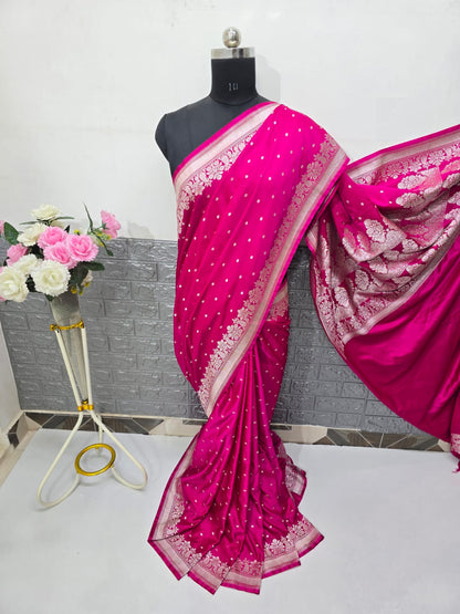 Pattu tradition Mashru Katan royal pink saree