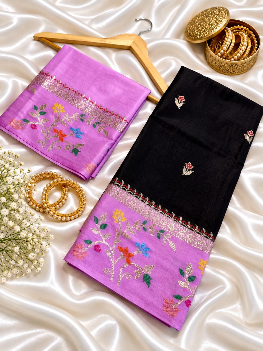Budget Banarasi Katan Silk Saree with Contrast Alfi Border