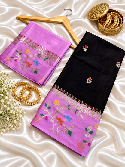 Budget Banarasi Katan Silk Saree with Contrast Alfi Border
