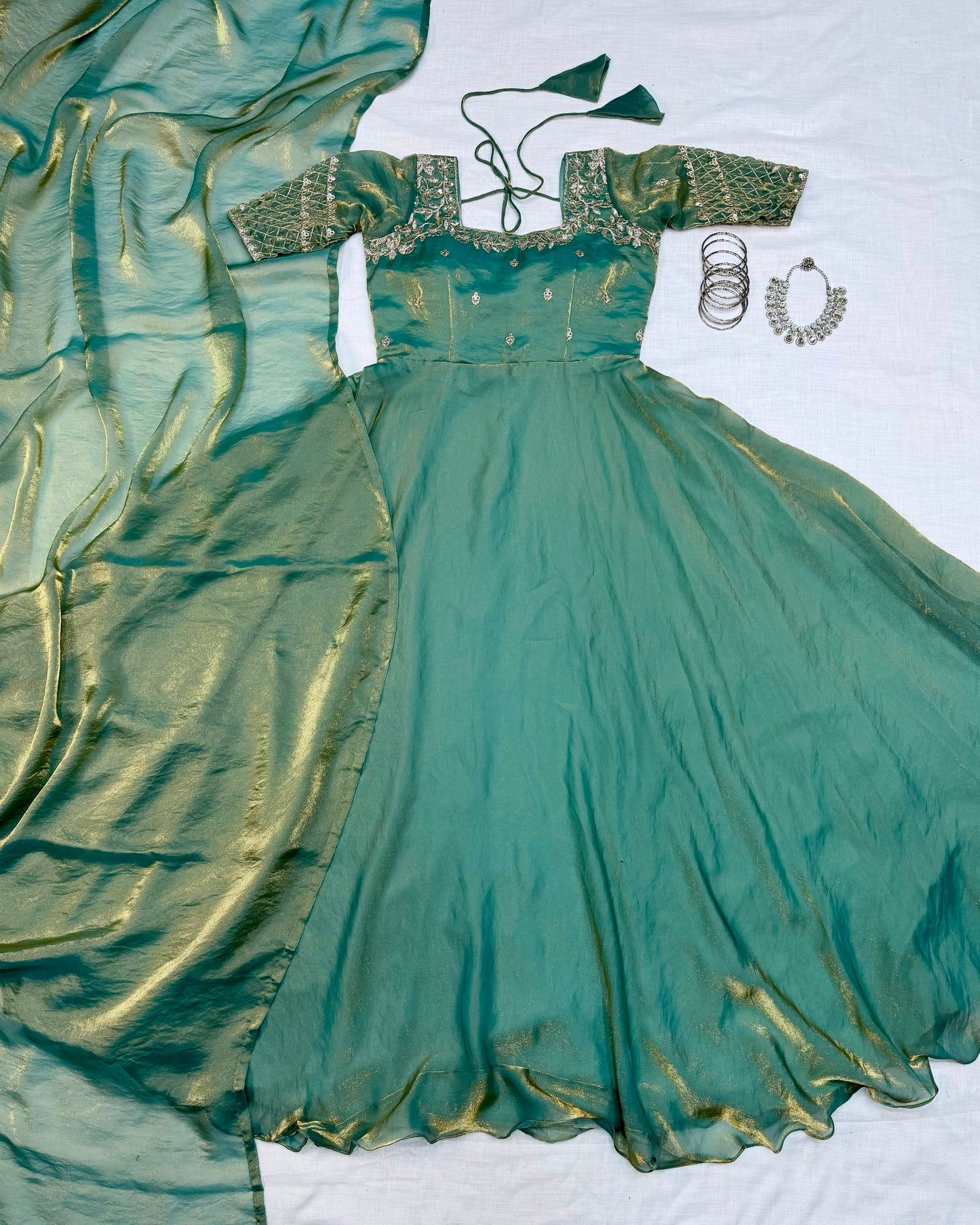 Premium Embroidery Sequence Gown with Dupatta