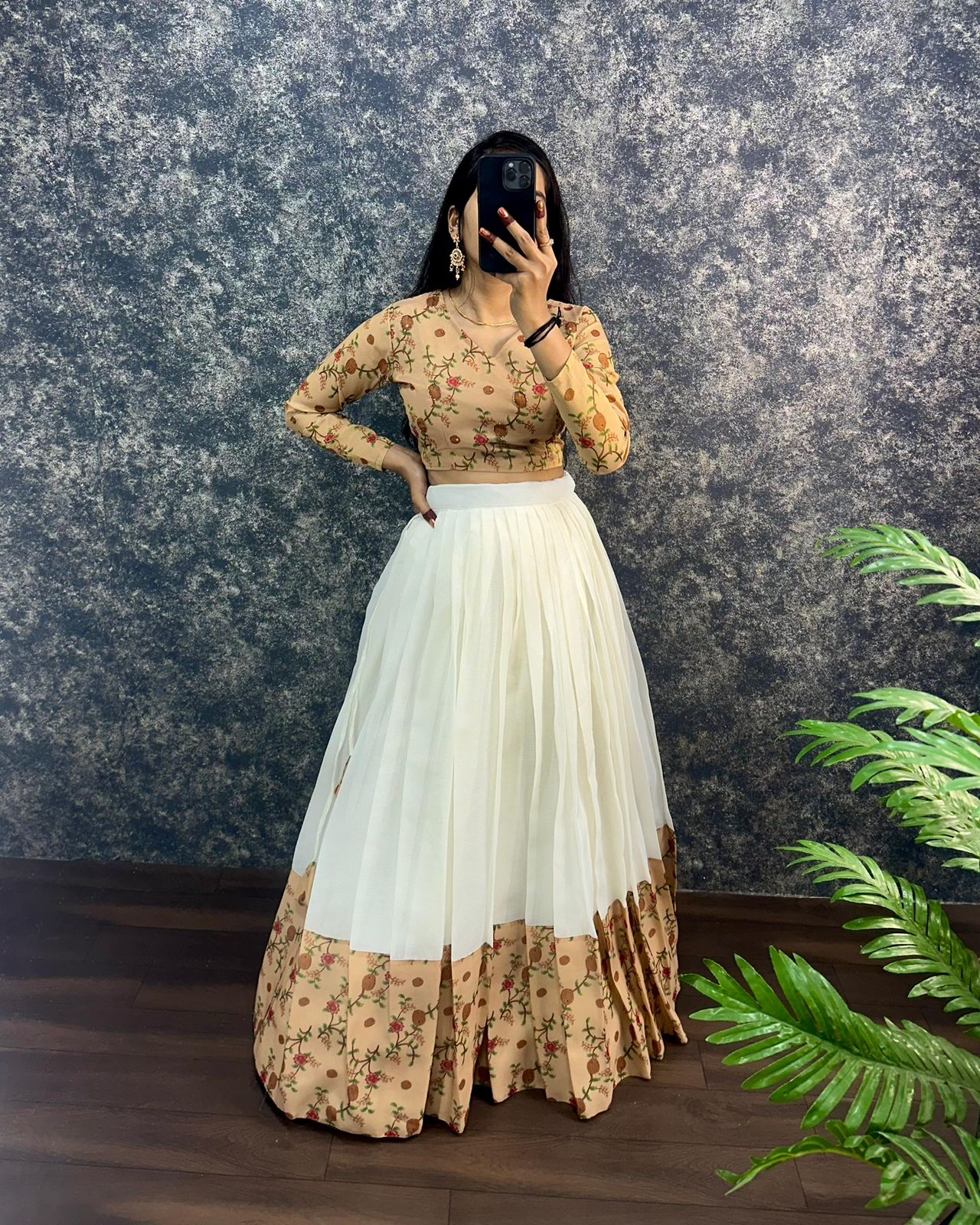 Kalamkari crop-top Kota doriya printed Lehenga sets