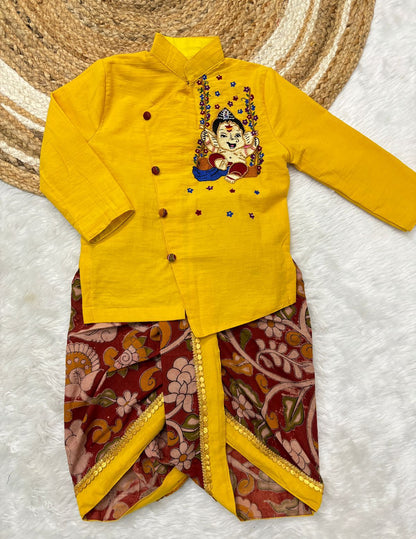 Kids Ganesh maggam work kurta dhoti set