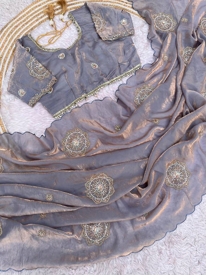 Fendi Satin Saree with Work stitched Blouse