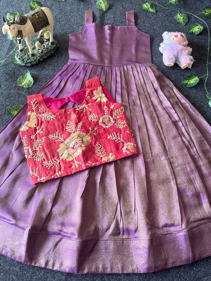 Kids tissue frock with coat model 2 in one