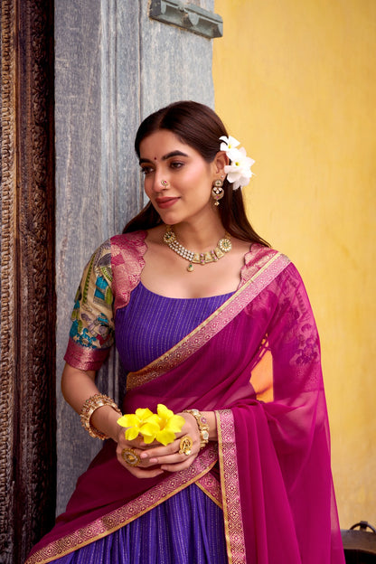 Kalmkari Printed  Chanderi Unstitched Lehenagas