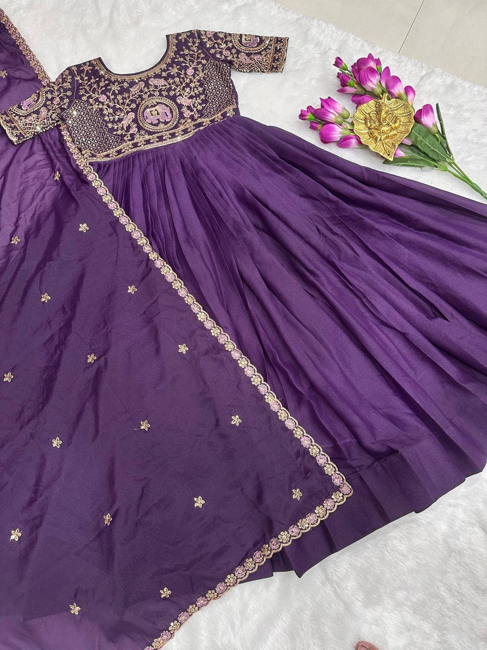 Heavy embroidery work Gown with  duppata