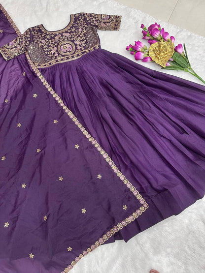 Heavy embroidery work Gown with  duppata