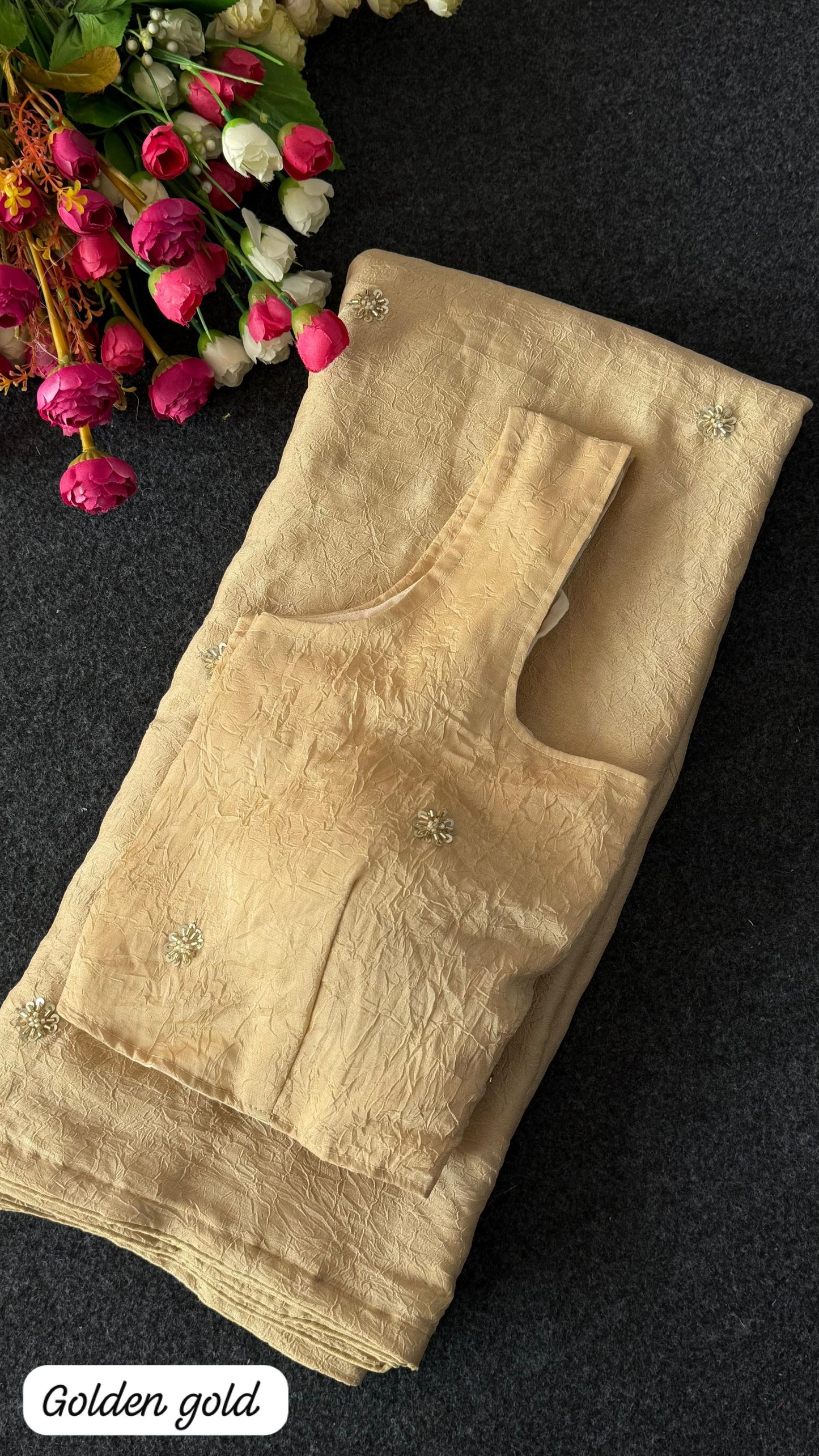 Premium crush carry free beads embroidery budget saree