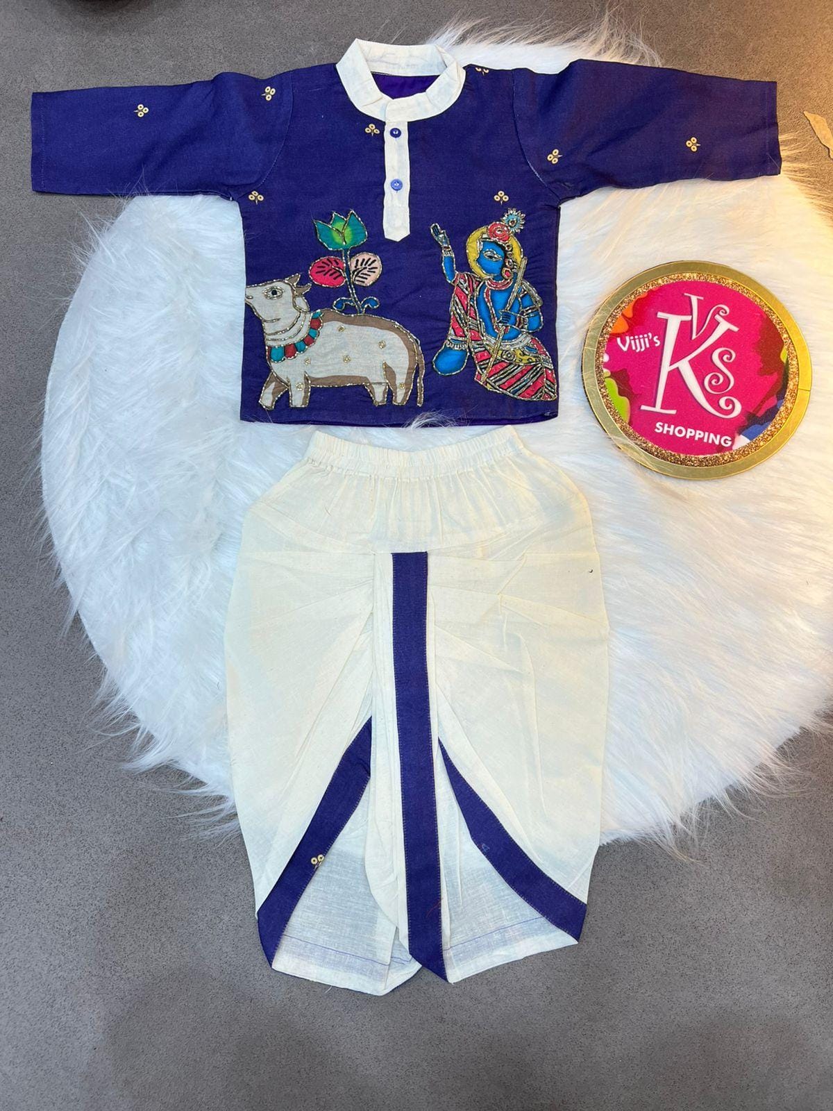 Kalamkari kids boy dhoti and kurta sets for festival