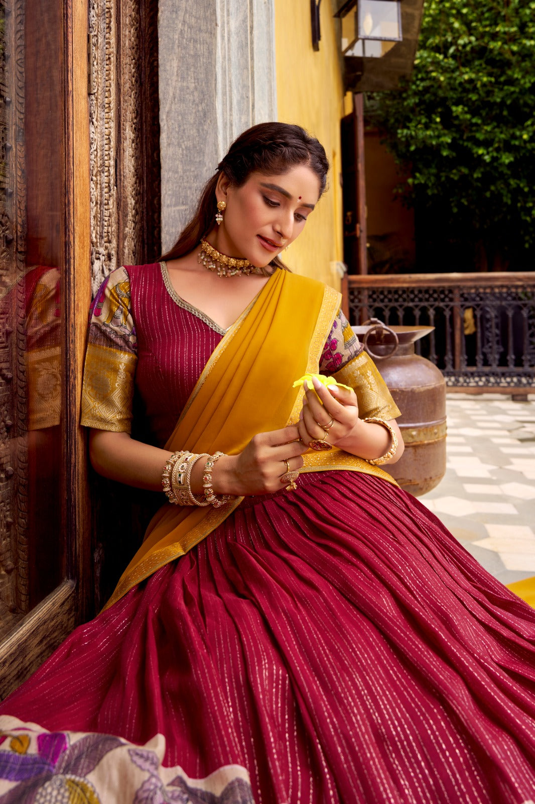 Kalmkari Printed  Chanderi Unstitched Lehenagas