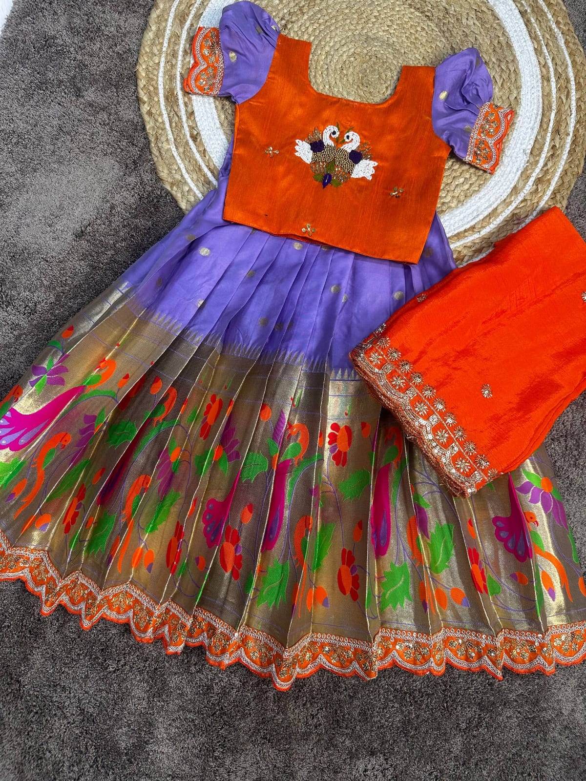 Cute paithani silk zari weaving kids sets
