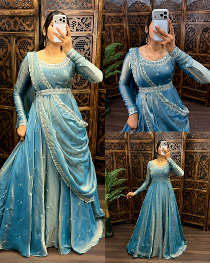 South style silk gown with dupatta