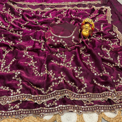 Luxe Cocktail Velvet Shine  Handwork Sarees
