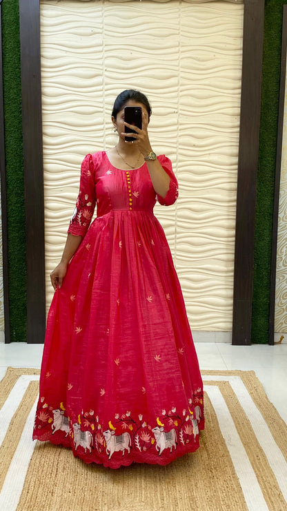 Café Pichwai embroidery soft crush gowns