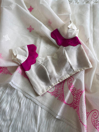 Trending Kota Doriya saree with stitched Blouse
