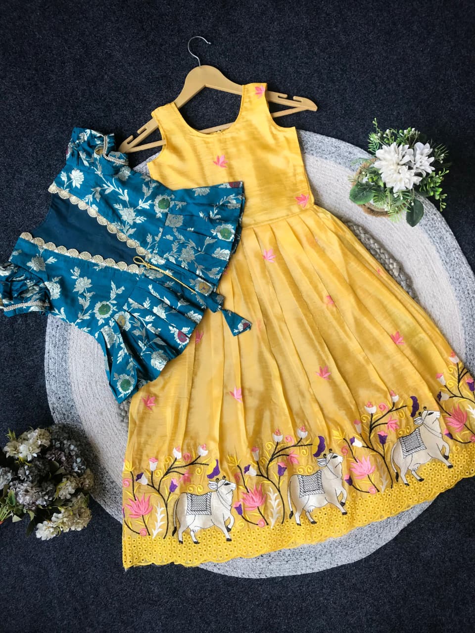Kids pichwai 2 in one embroidery gowns