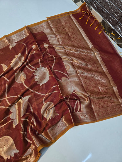 Banarasi mul cotton silk jaal pattern sarees