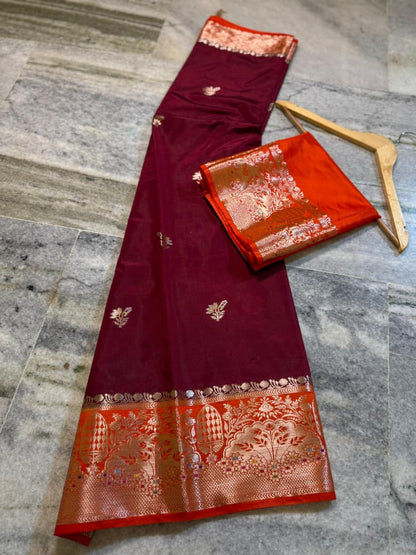 Banarasi katan top colours soft fab sarees