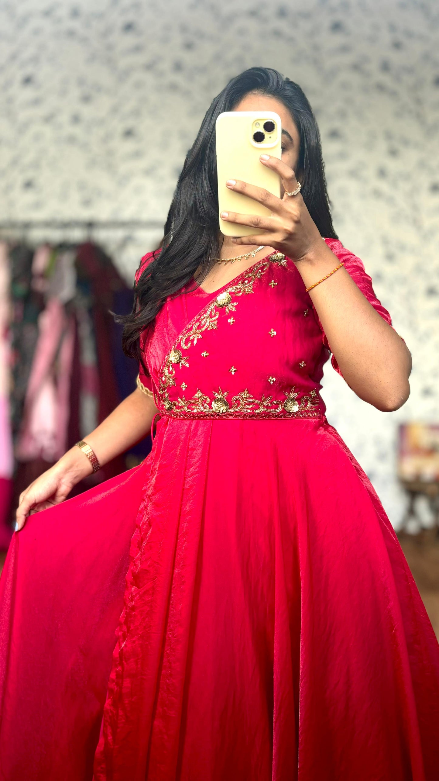Pink Maggam fusion long Gowns